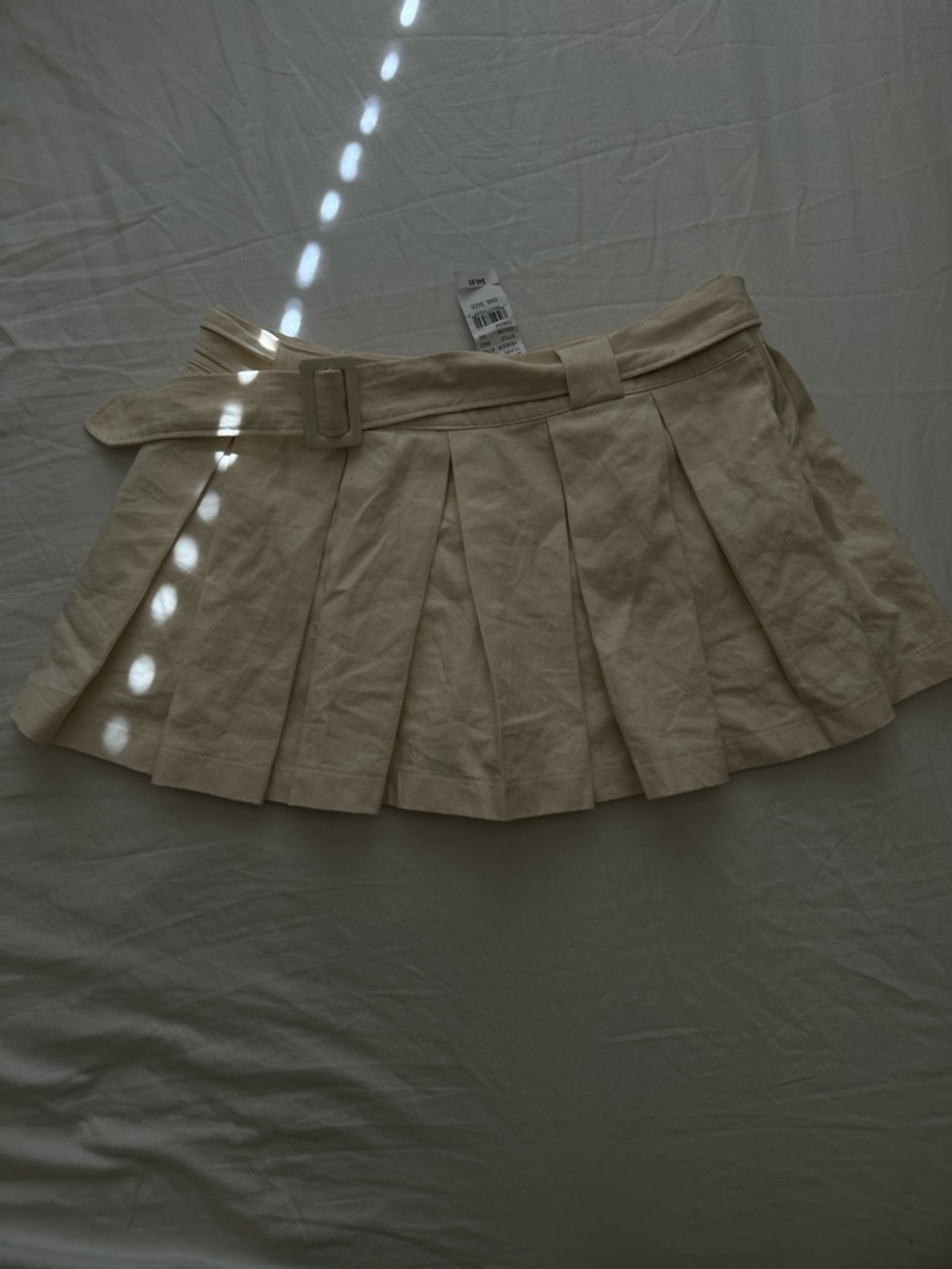 Pleated Belted Mini Skirt - Cream